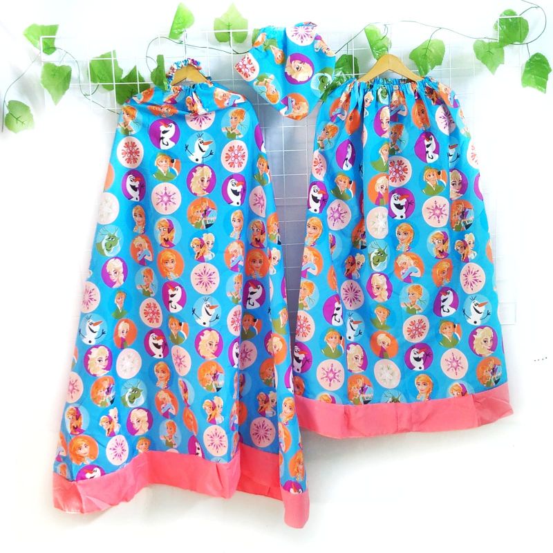 MUKENA ANAK PEREMPUAN  KATUN ADEM MOTIF KARTUN USIA 5 6 7 8 TAHUN size M L dan XL-BIRU FROZEN