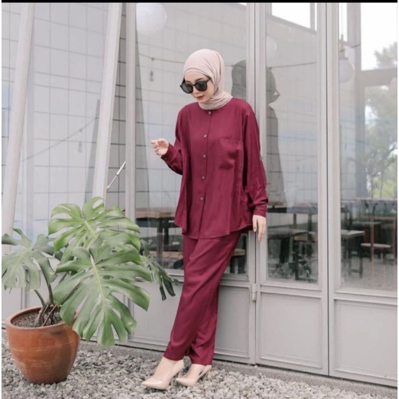 SETELAN ANDIN ONE SET LONG RAYON PAJAMAS SETELAN TUNIK RAYON PAJAMAS RAYON LONG TUNIK PIYAMA RAYON W