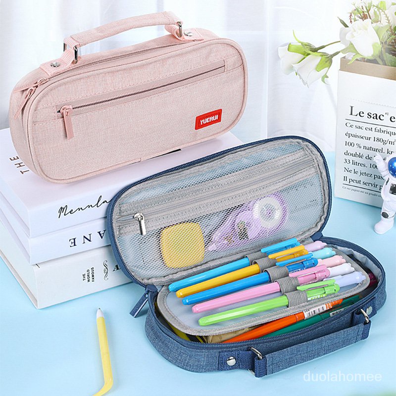 

AGOEE-Canvas Exquisite Pencil Case Teenager Cute Pen Case Large Capacity Portable Pencil Bag School Statio