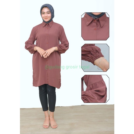 Baju atasan muslim long tunik kemeja tangan balon new 2023