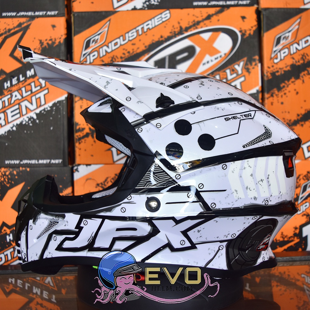 HELM JPX CROSS_FOX1 SERI X20 - PEARL WHITE GLOSS + GOOGLE SNAIL (ONGKIR 2 KG) HELM JPX X20 TITAN JPX CROSS MOTIF TITAN JPX X20 WHITE HELM JPX TERBARU