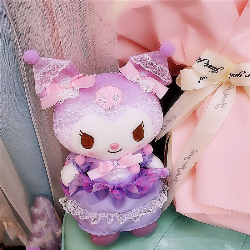 22cm Boneka Kuromi Princess Dress Plush Toy Stuffed Doll Cartoon Brooch Soft Toy Gift Mainan