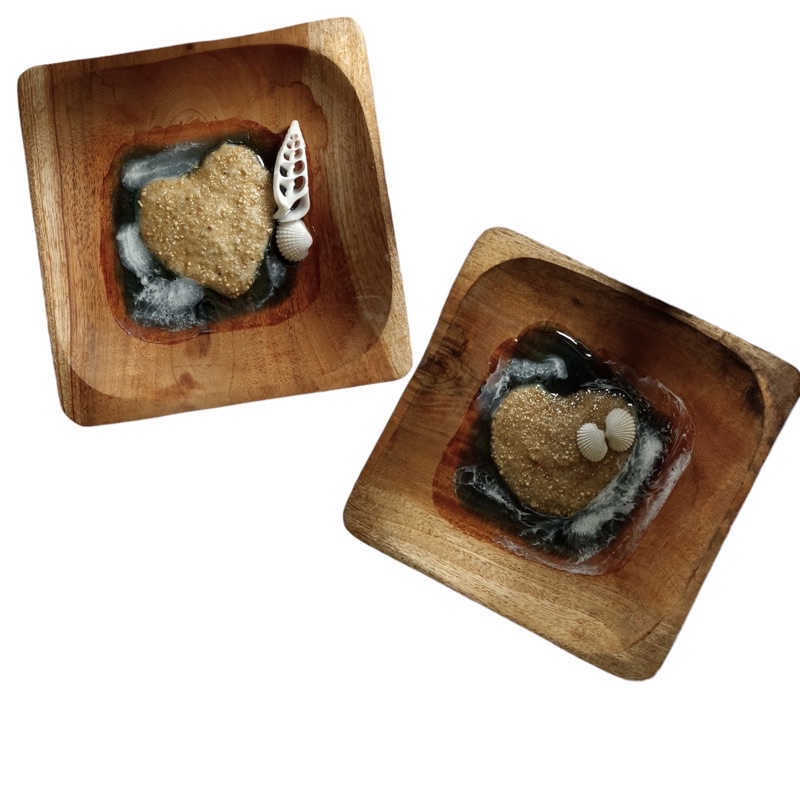 Piring Kotak Kayu Hias Resin Art Wooden Tray  | Tempat Aromaterapi Hiasan Meja Aesthetic | Lukisan 3