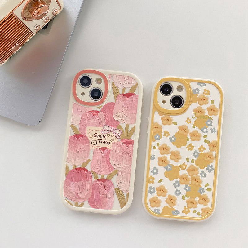 Nice Pink Tulip Soft Case VIVO Y11 Y12i Y12 Y15 Y17 Y19 S1 Pro Y50 Y30 Y30i Y20 Y20i Y20S Y12S Y21 Y32 Y21S Y33S Y33T Y15S Y15A Y76S Y76 V9 Y91C Y93 V11i V20 Pro V23E 23 Pro Yellow Little Flower Casing