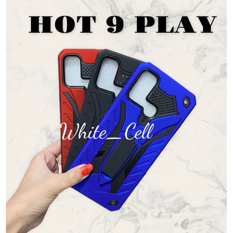 INFINIX HOT 9 PLAY HOT 10 PLAY HOT 11 PLAY HOT 10S Case Phantom Robot Transformer Kick Stand -White_Cell