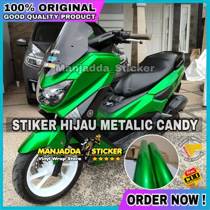 stiker skotlet hijau candy metalik glossy premium bahan tebal lentur mudah dipasang