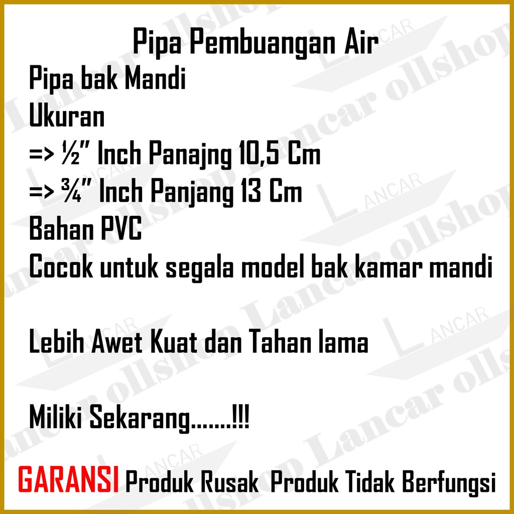 Afur Pipa Pembuangan Bak Mandi / Tutup Bak / Sok Bak / Sumbat Bak Mandi PVC 3/4&quot; / Sumpetan Bak Mandi 1&quot; Inch Murah