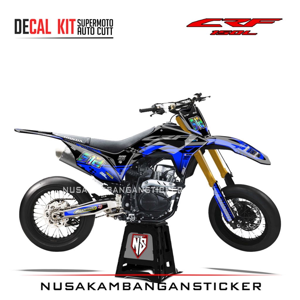 Decal Stiker Supermoto Motor Honda CRF 150 L Full Body Biru Motif Grafis Racing Team Sticker Kit Aut