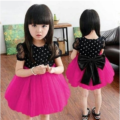 Baju Anak Perempuan Motif Polkadot DRESS Anak Kecil Shan2 Kids Gaun Pesta Anak Pita Samping Free Kor