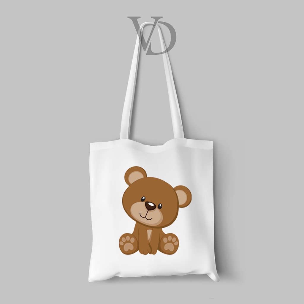 TOTE BAG KANVAS MOTIF beruang lucu / cute bear TOTE BAG / TAS BELANJA