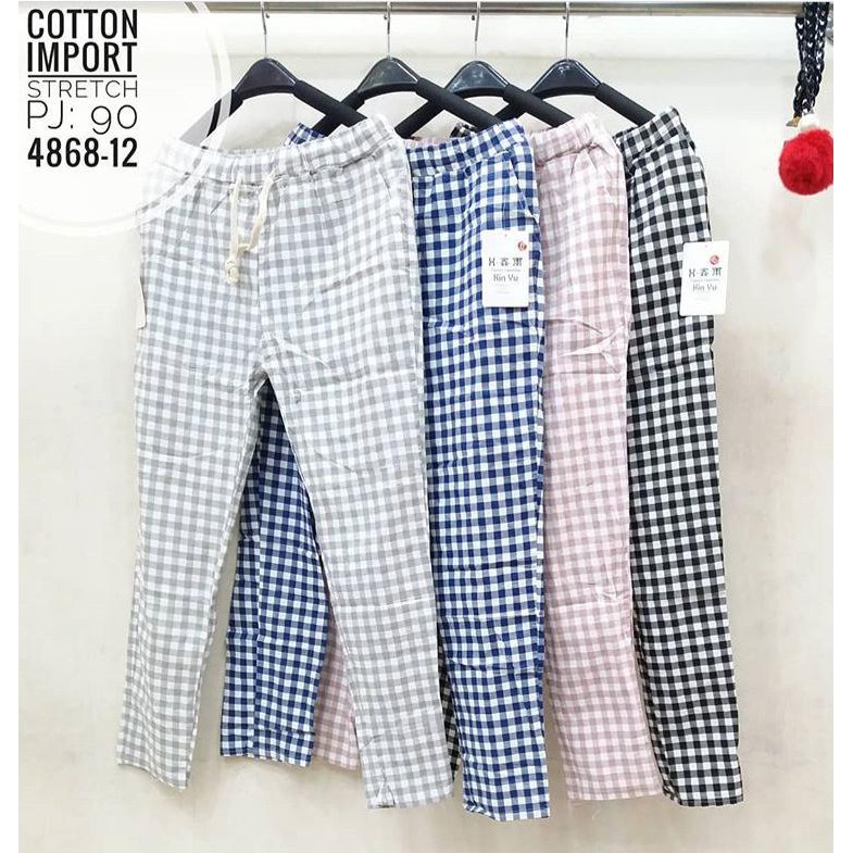  Celana  Panjang Katun Stretch  London Girl Motif Kotak  Besar 