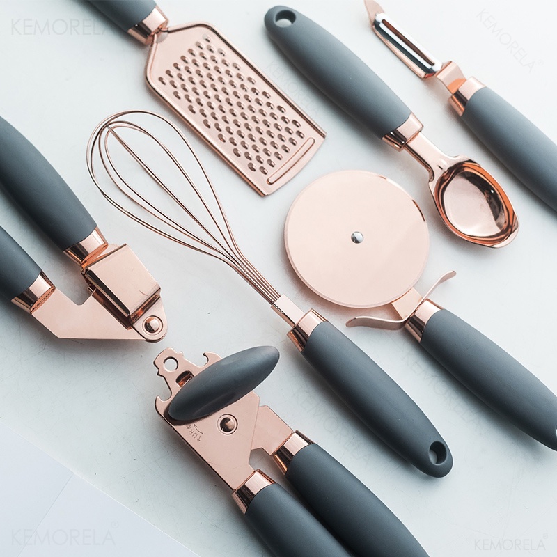 Mi.more Kitchen Gadget Set 7pcs/Rose Gold Bawang Putih Press Pisau Pizza Dapur Gadget Set Pembuka Kaleng Memasak Kentang High-end Dapur Aksesoris Dapur