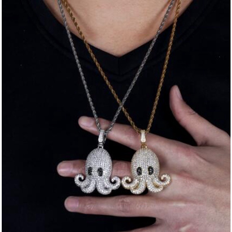 Kalung Rantai Liontin Gurita Aksen Zircon Gaya Hip Hop Untuk Unisex / Pria / Wanita