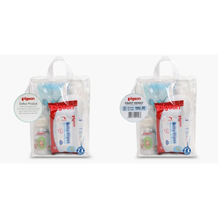 PIGEON Paket Hemat Botol Coro 120ml - Baby Wipes - Sikat - L. Cleanser