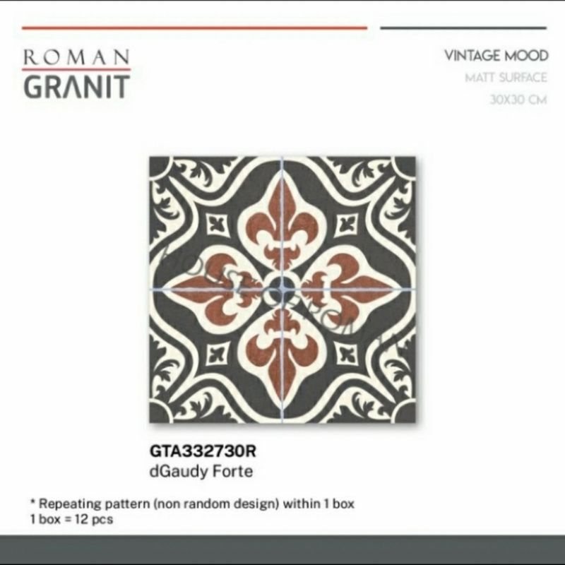 Roman Granit 30x30 dGaudy Forte (Vintage Mood) / Granit Lantai Motif Tegel / Granit Lantai Motif Vin