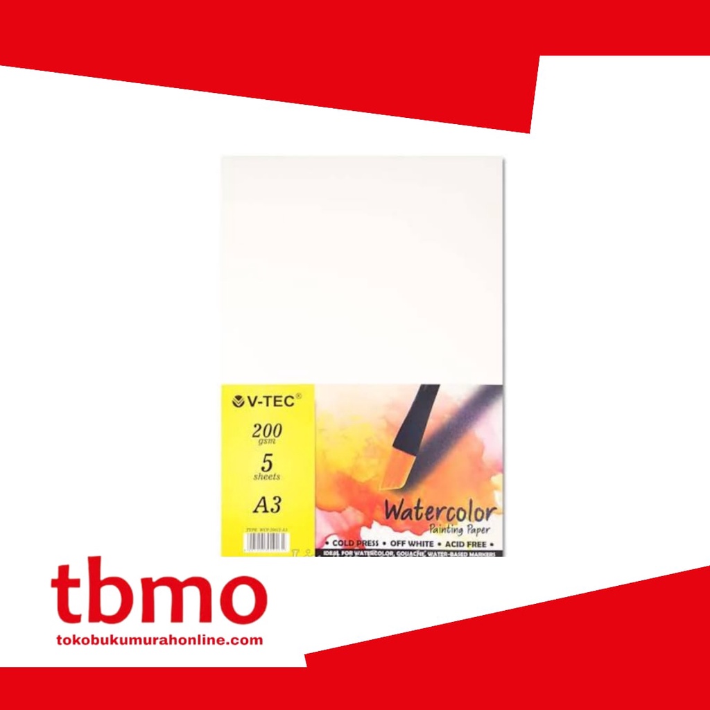 

TBMO WATER COLOUR PAINTING PAPER WCP 20012 5SHEETS/200GR UK.A3 COLD PRESS V-TEC / KERTAS GAMBAR / KERTAS LUKIS