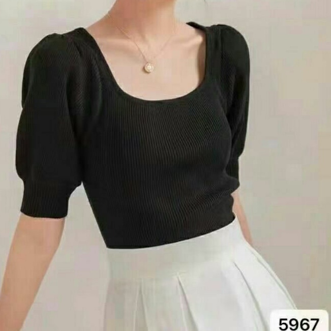 5967 Baju atasan blouse top puff lengan pendek balon rajut wanita baju atasan rajut cewek import