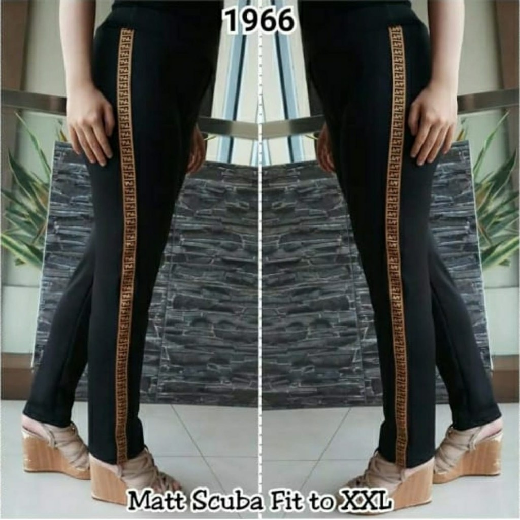 (BISA COD) Scuba Pants GOLD / Celana Panjang Wanita List WHITE / Luna Leggings Plat