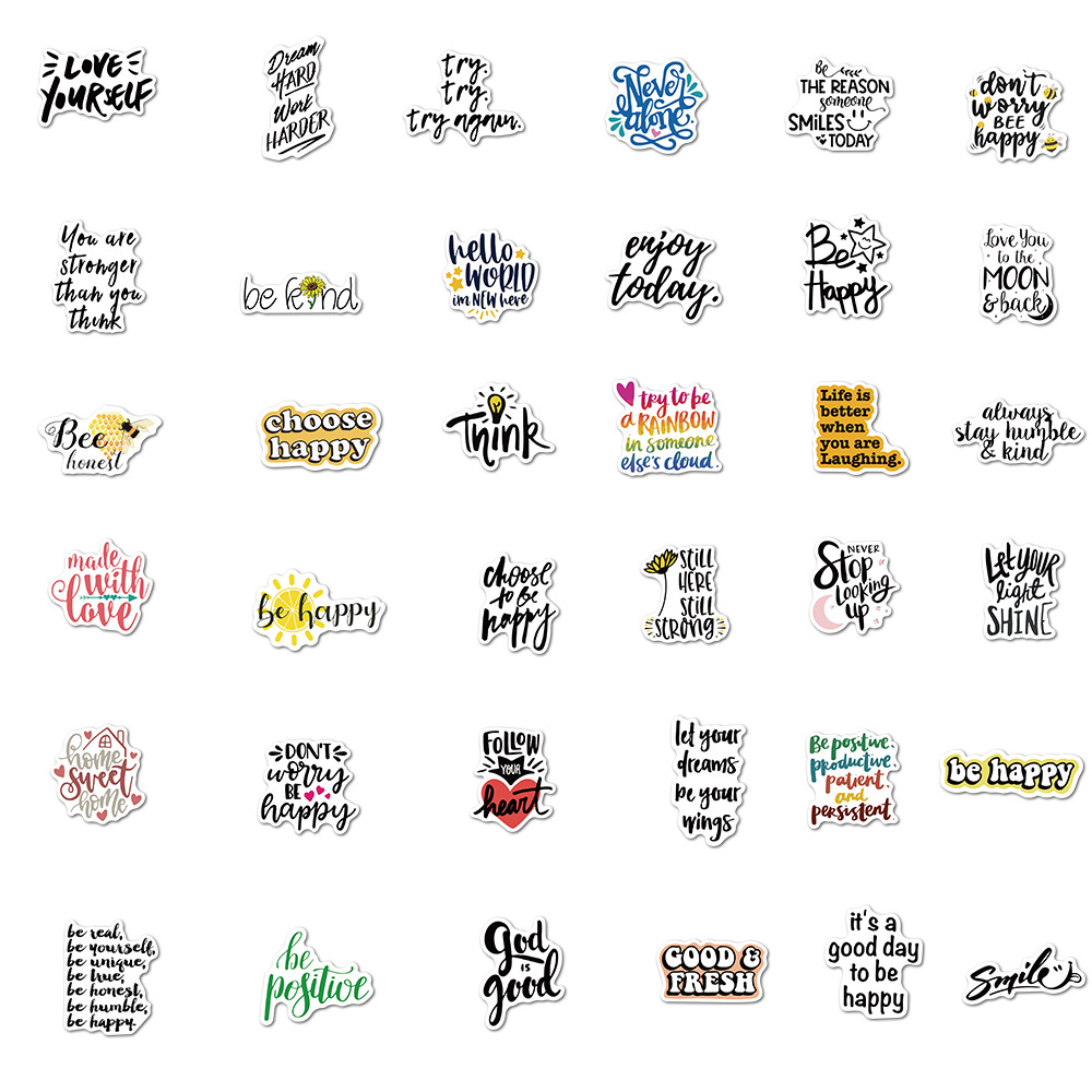 50 Pcs Colorful English Slogan Removable Waterproof Guitar Helmet Luggage Laptop Skateboard DIY Stickers