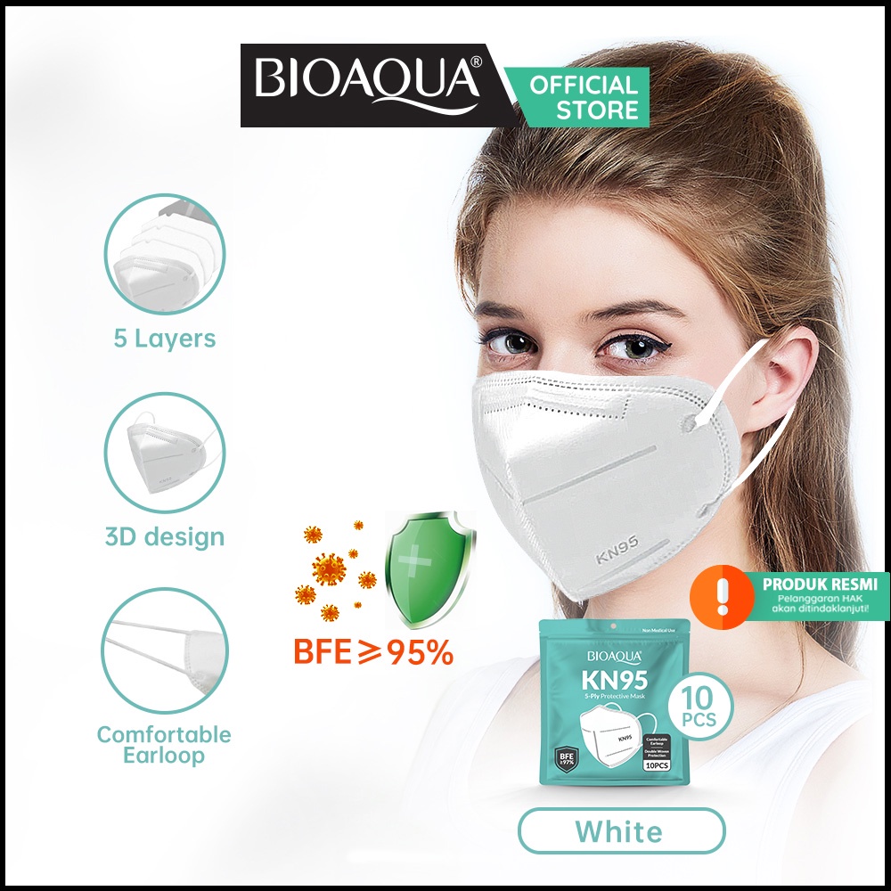BIOAQUA x SHUMU Masker N95 KN95 6Ply Disposable Earloop Masker Kesehatan Face Mask Kf94-BA KN95 White 10pcs