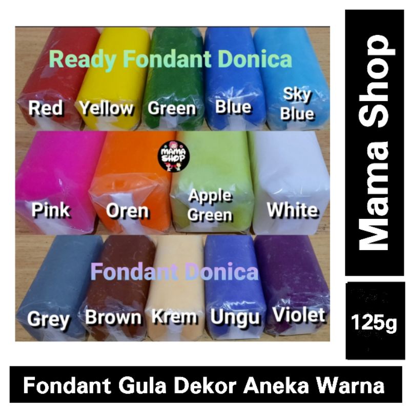 FONDANT WARNA 125 gram icing Sugar Gula Dekor Hiasan Bahan Kue Warna Warni Fondx Donnica