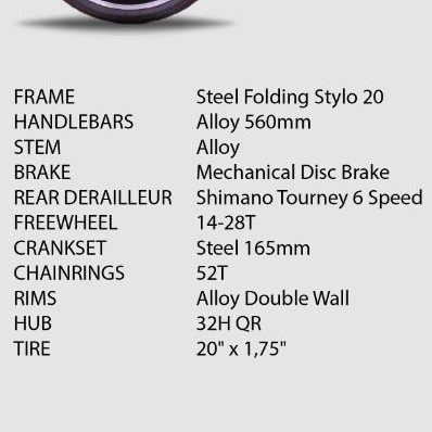 Sepeda Lipat Folding Bike United Stylo DB Sport 20 Inch 6 Speed SNI-4