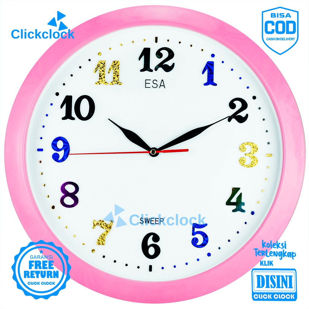 Jam Dinding Quartz Minimalis Hijau Kuning Biru Esa 331 Angka Warna Warni Besar Hiasan Rumah Murah