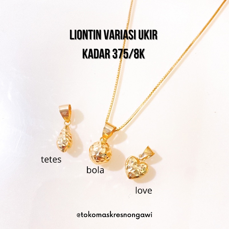 liontin emas areso variasi ukir kadar 375/ 8k (blackgold &amp; whitegold ready)