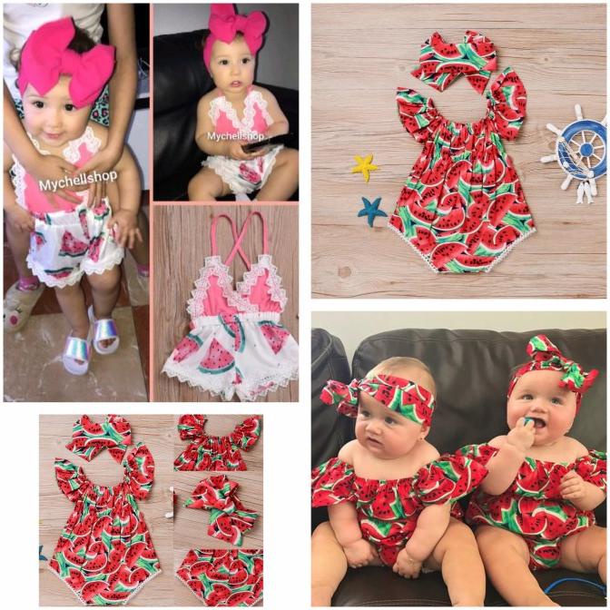 PROMO PAKAIAN BAYI PEREMPUAN // BAJU PANTAI BAYI/BAJU PANTAI ANAK 3BLN-5THN SEMANGKA PINK IMPORT STO