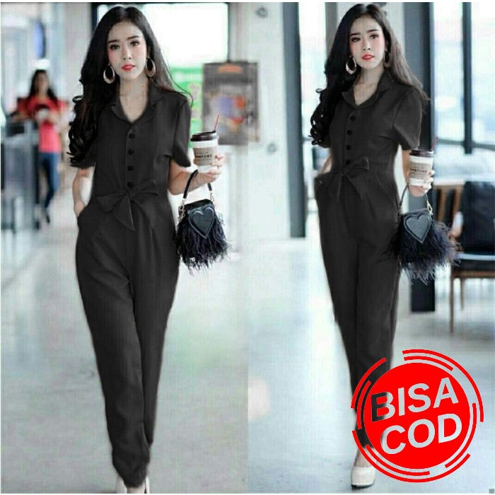 Jumpsuit Wanita Panjang Hijab Import Jamsuit Jumsuit Jampsui Cy56 PM206 Jp Miss Black [Jumpsuit Over