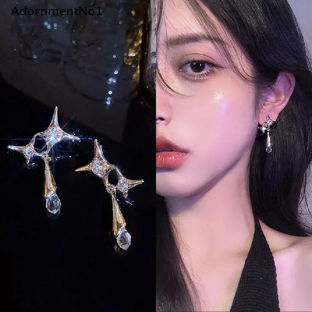 (AdornmentNo1) Anting Gantung Panjang Kait Motif Geometri Aksen Berlian Imitasi + Rumbai Untuk Perhiasan Wanita