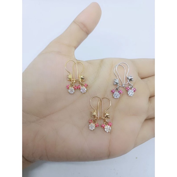 anting kait mickey mouse anak mp kombi silver925 / anting anak perak asli lapis mas/ perhiasan perak