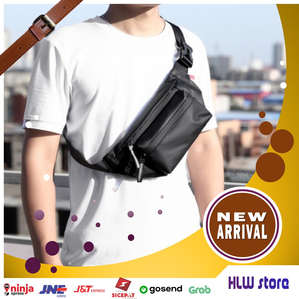 Tas Selempang Slempang  Depan Belakang Tas pinggang Pria Cowok Keren Trendy Waterproof Waistbag
