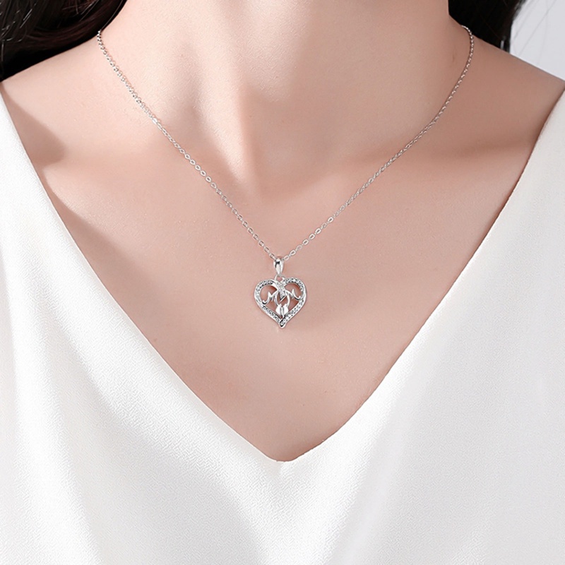 Kalung Rantai Liontin Hati Hollow Hias Zircon Untuk Hadiah Hari Ibu