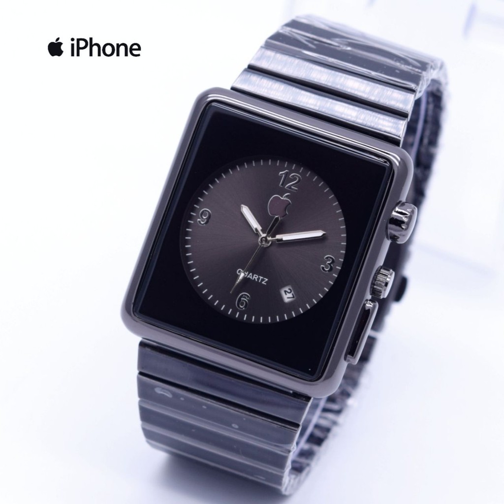 Jam Tangan Pria Cowok Iphone Watch Analog Rantai Full Black