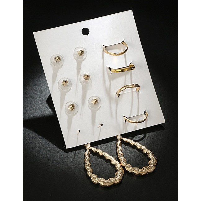LRC Anting Set Fashion Gold Color Gemstone Decorated Geometric Shape Ring(8pcs) E92151