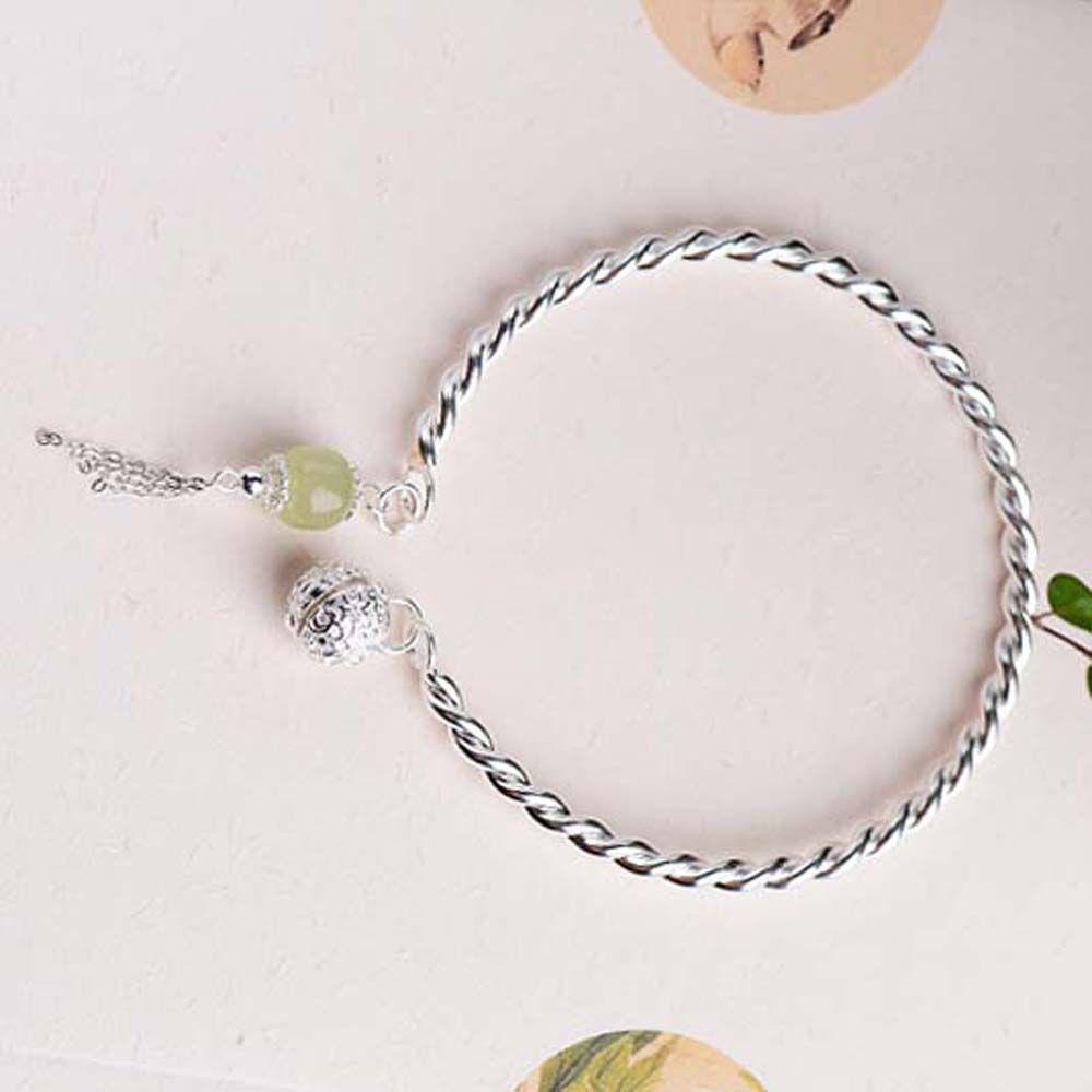 Mxbeauty Gelang Wanita Kreatif Elegan Cewek Bola Giok Minimalis Terbuka Manset Rumbai Warna Silver Gaya Korea