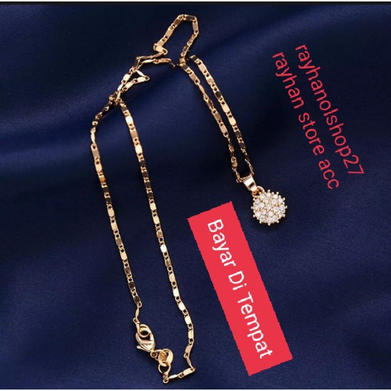 Kalung titanium motif tempe wanita italy liontin mutiara full permata lapis emas