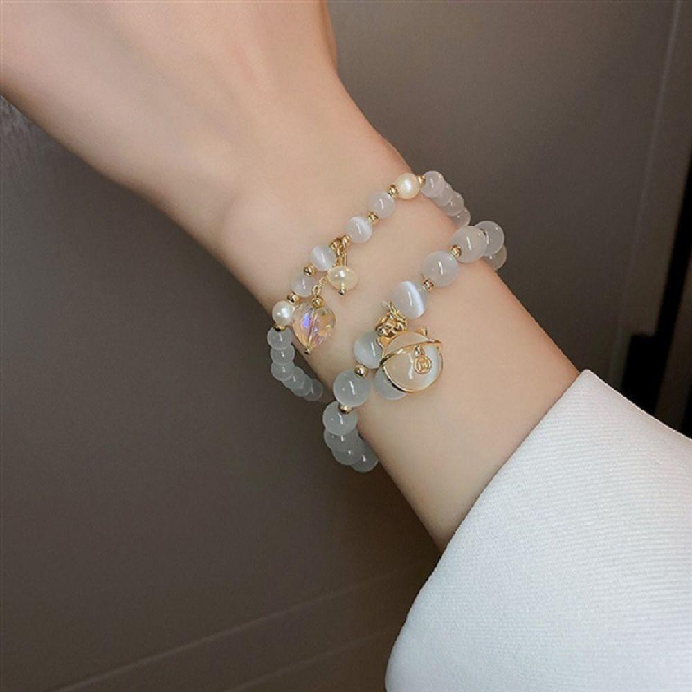 MXBEAUTY Gelang Hati Elegan Musim Panas Lucu Manik Kristal Baroque Cat Eye Stone Fashion Jewelry