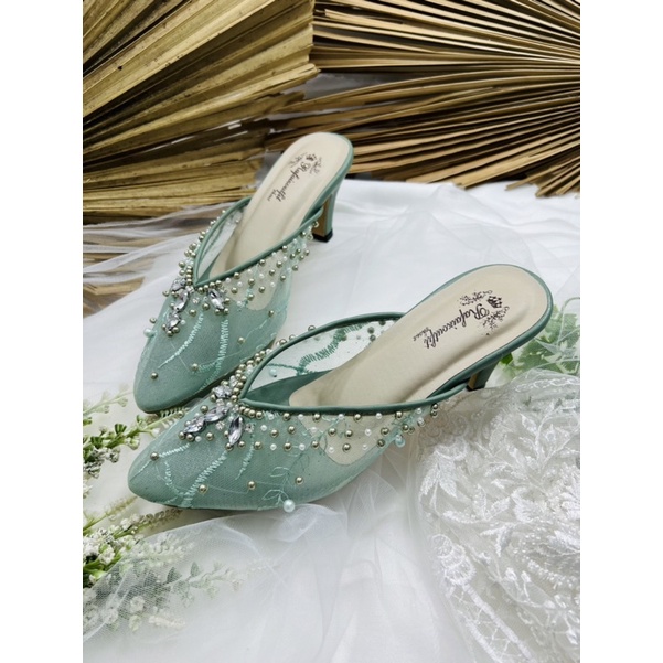 RaFAiZOUtfit sepatu wanita wedding heels sage green 7cm