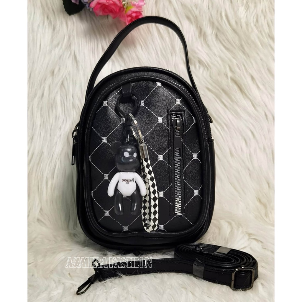 A-ZAHRA 404  SLING BACKPACKS BORDIR 3 IN 1 / RANSEL MINI / TAS MURAH FREE GANTUNGAN-HITAM 404