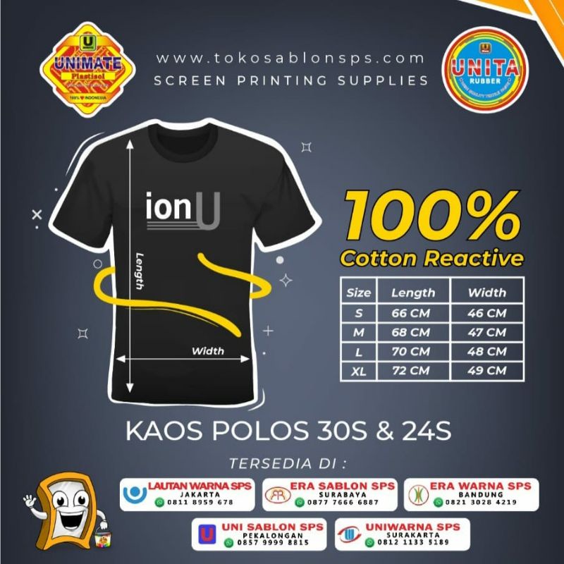 Kaos Polos Katun Reaktif hitam 24S