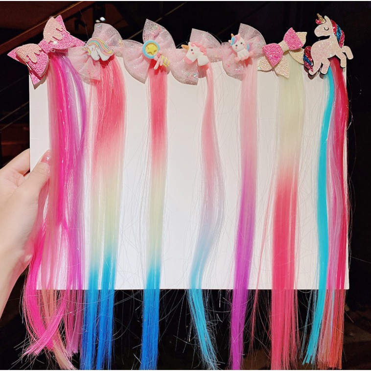 2pcs Jepit Wig Anak Perempuan Rambut Palsu Korea Impor Hairclip Pita Unicorn Frozen Cantik Premium