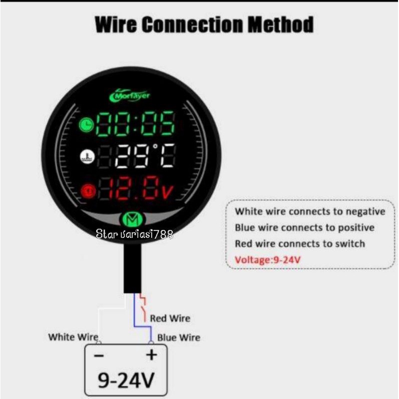 Voltmeter sepeda motor bulat 5in1 plus USB jam waktu pengatur suhu waterproof