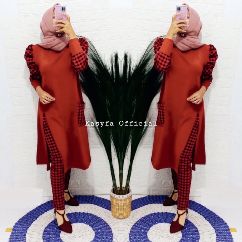 ANGGITA SETCEL TUNIK BELAH MIX KOTAK KOTAK