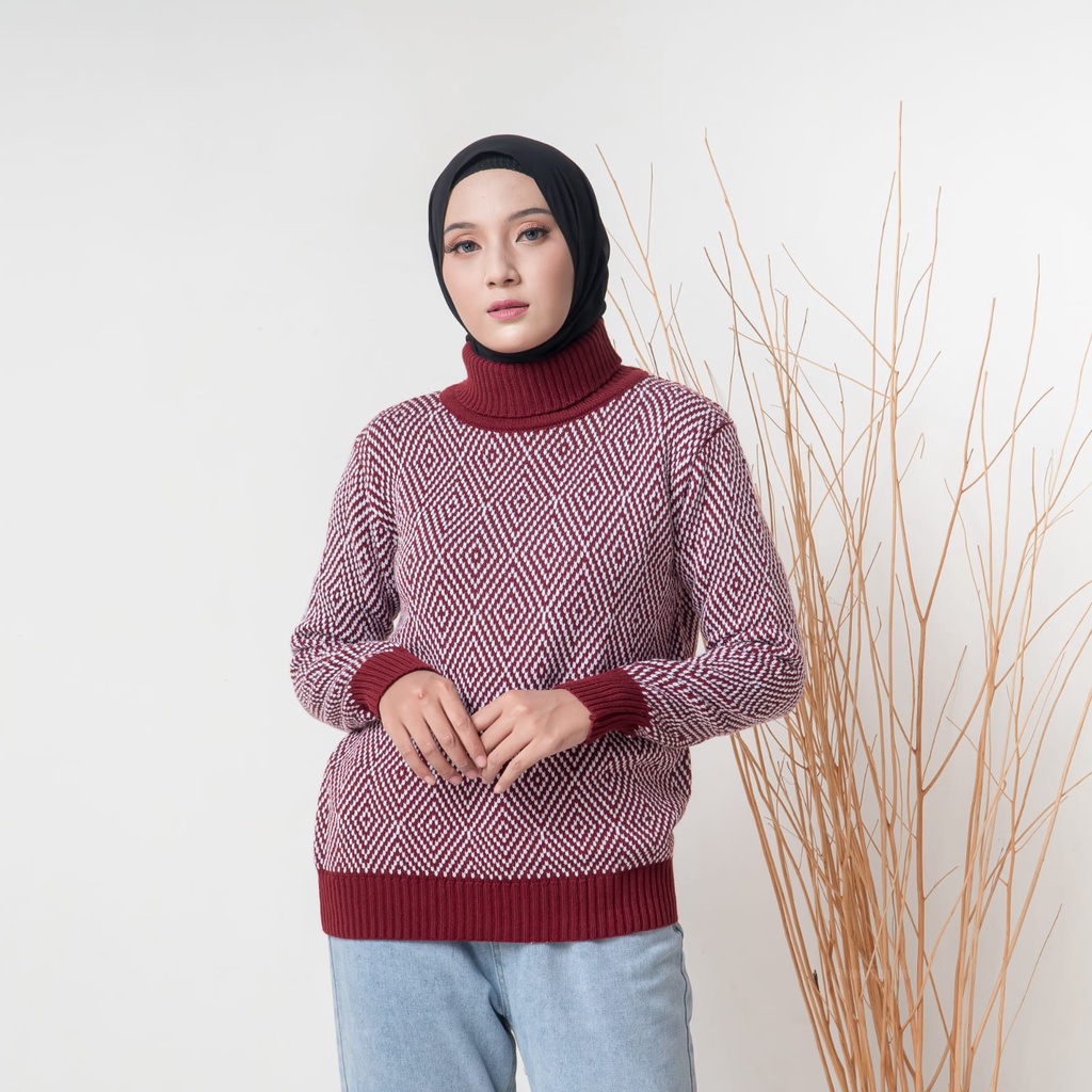 Turtleneck Sweater Diamond Pattern Sweater Leher Tiinggi musim Dingin