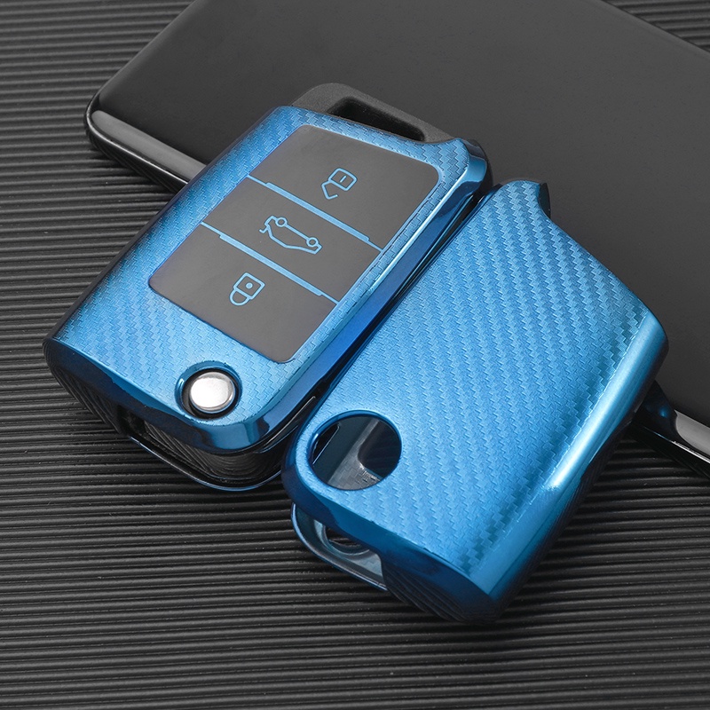 Case Pelindung Kunci Mobil Bahan TPU Carbon Fiber Untuk Volkswagen VW Golf 7 Mk7 Tiguan