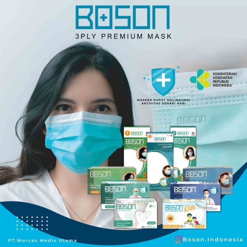 BOSON Masker Earloop 3 Ply Non-Medis 40 Pcs - Disposhable Face Mask