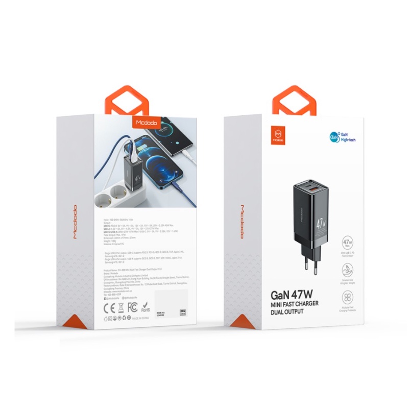 MCDODO CH-8581 Charger USB PD Type C Fast Charging Dual Port 47W QC
