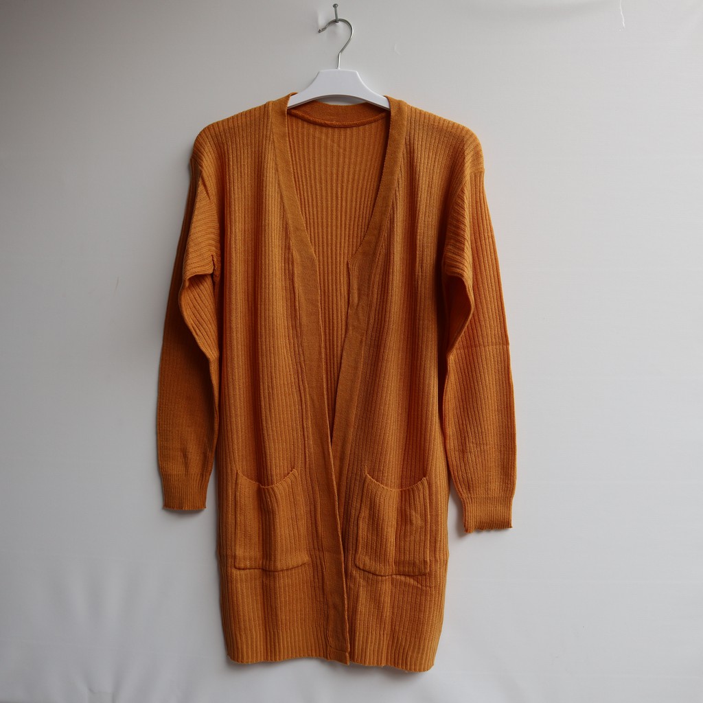 LONG CARDY RAJUT WANITA / OUTER CARDY / CARDIGAN POLOS / OVERSIZE CARDY-MUSTARD